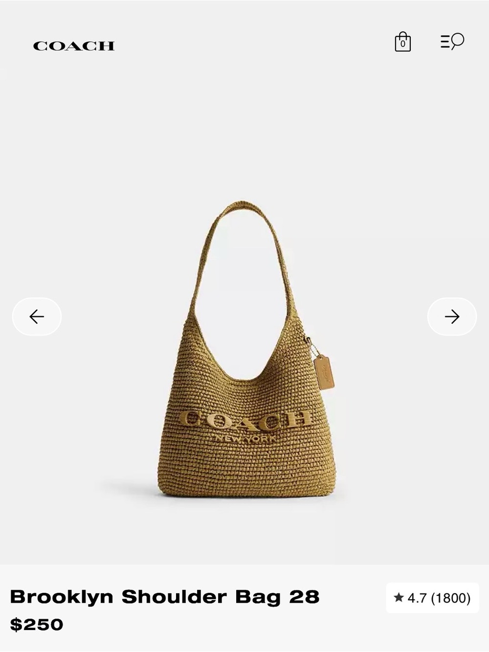 NWOT Coach Brooklyn Shoulder Bag 28 Tan Crochet with Embossed Logo Straw Natural - Picture 2 of 6